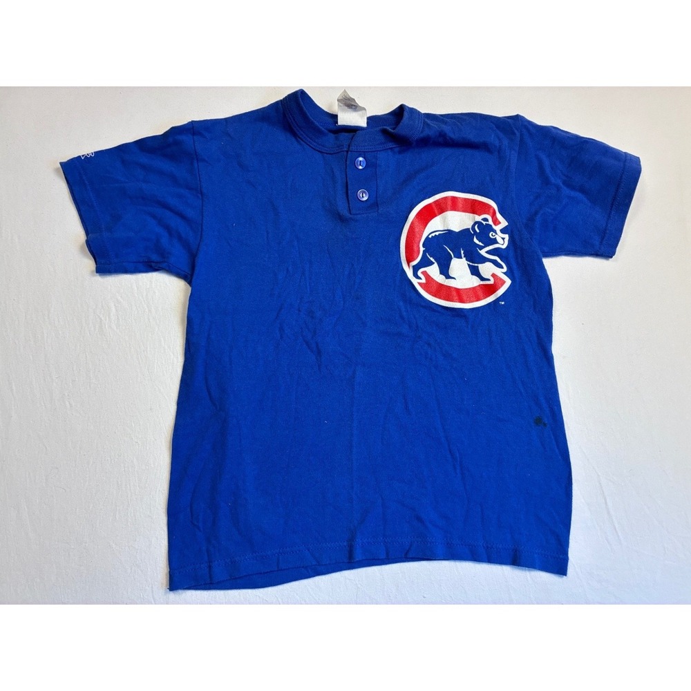 Majestic Chicago Cubs Henley Baseball Jersey Polo Kids' M Blue Walking Bear
